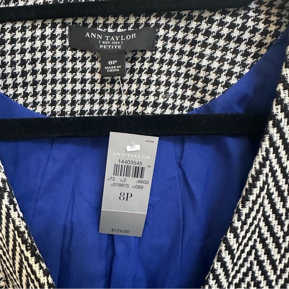 Ann Taylor Jacket Womens Black Wool Blend Blazer Houndstooth Check size 8 Petite - Picture 9 of 11